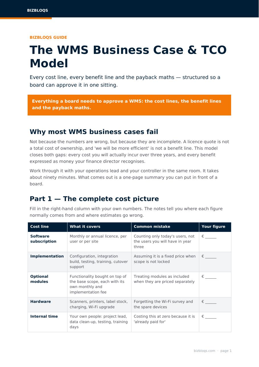 The WMS Business Case & TCO Model